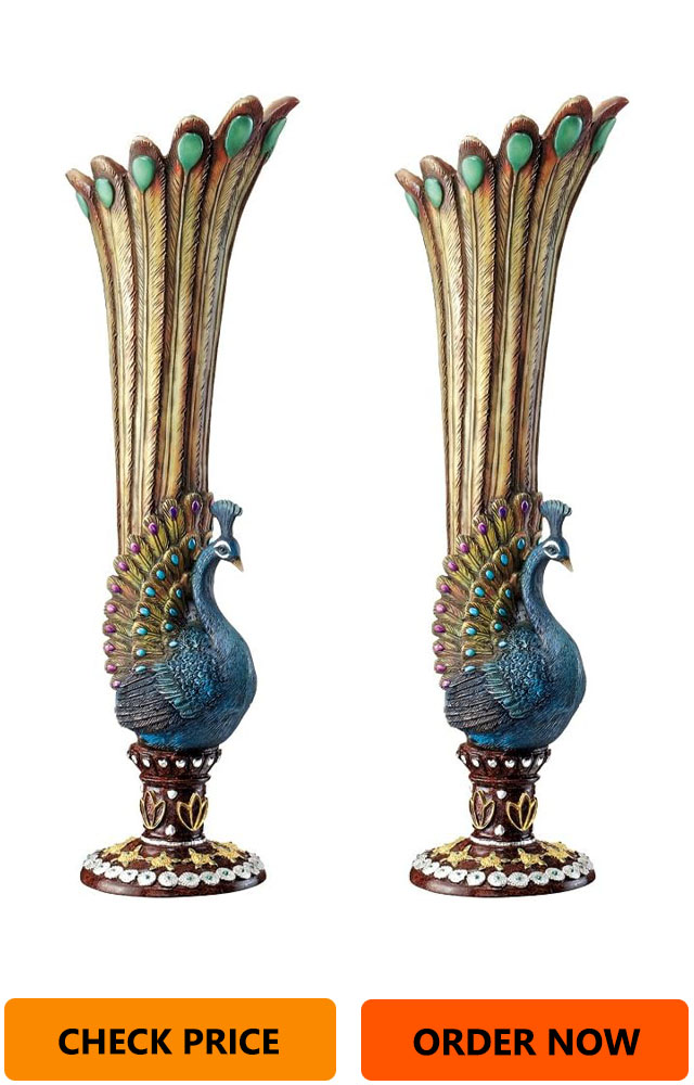 Design Toscano Peacock Bud Vase: Set of Two