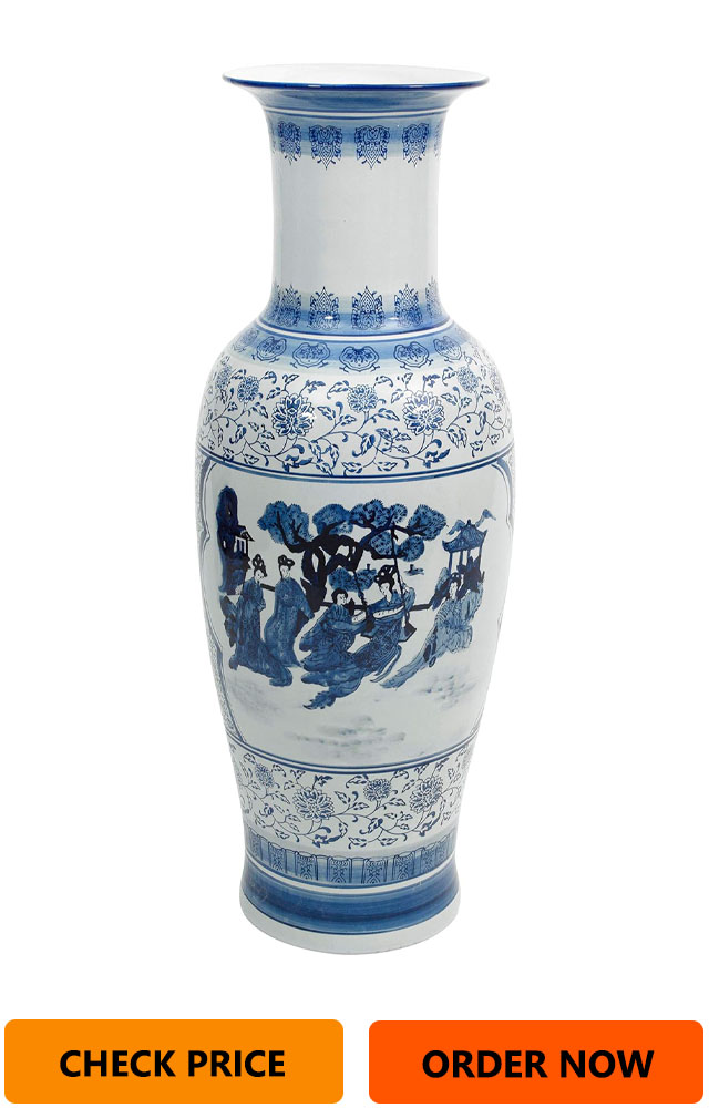 Red Lantern Large 36″ Ladies Blue & White Porcelain Tung Chi Vase