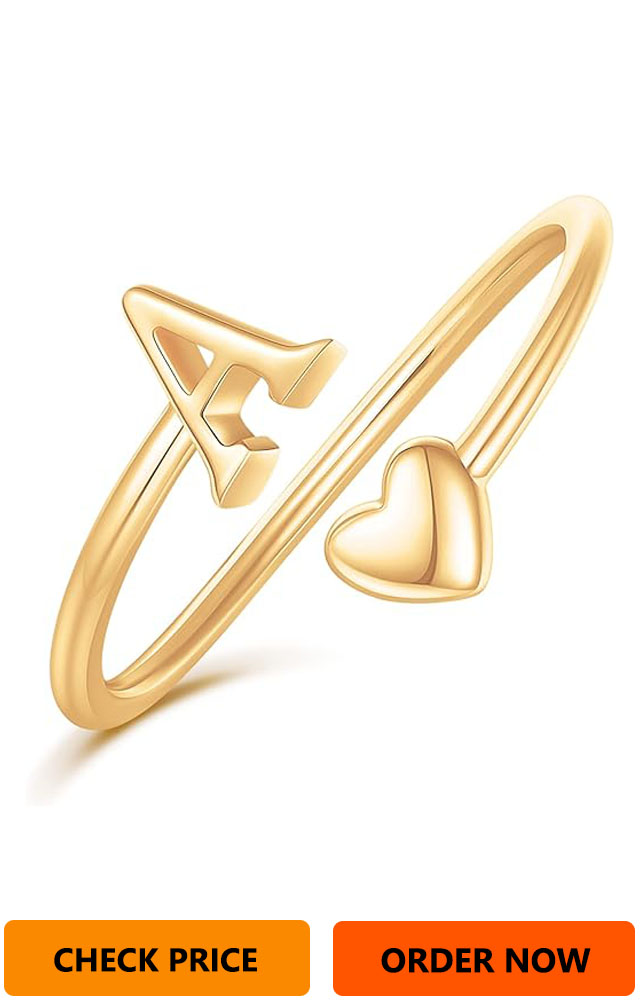 Heart Initial Rings for Women Teen Girls